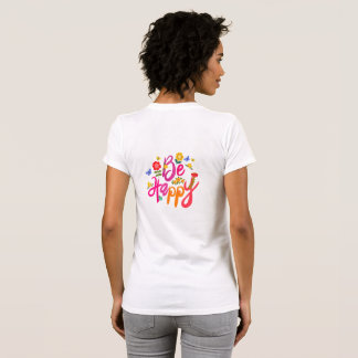Be Happy – Colorful Floral and Butterfly Boho T-Shirt