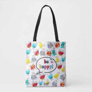 "Be Happy" farbenfrohe Gestaltung der Katze Tasche