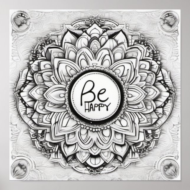 Be Happy Mandala patten poster (Devant)