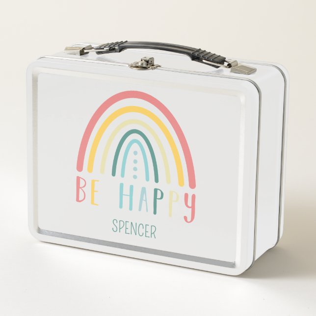 Be Happy Pastel Boho Rainbow Metall Brotdose (Vorderseite)