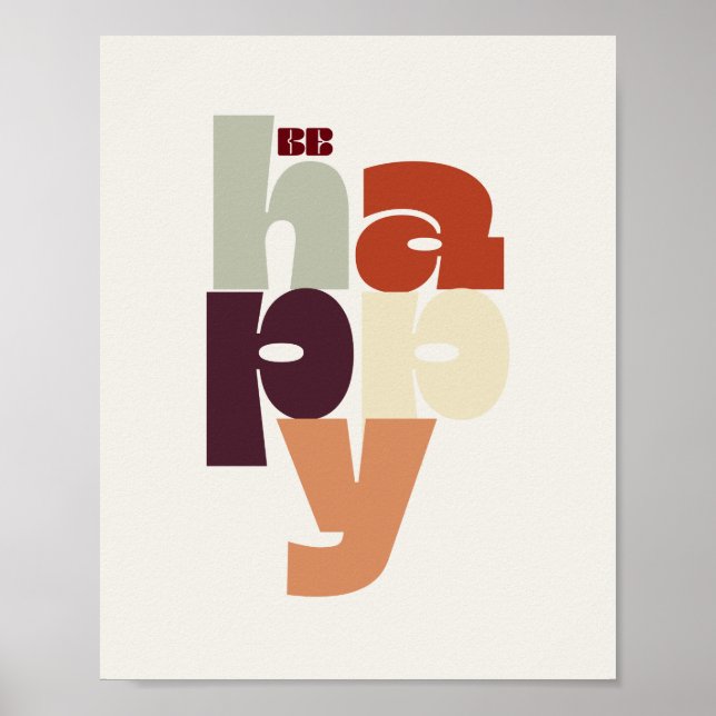 BE HAPPY Poster – Retro Bold Lettering Wall Art (Devant)