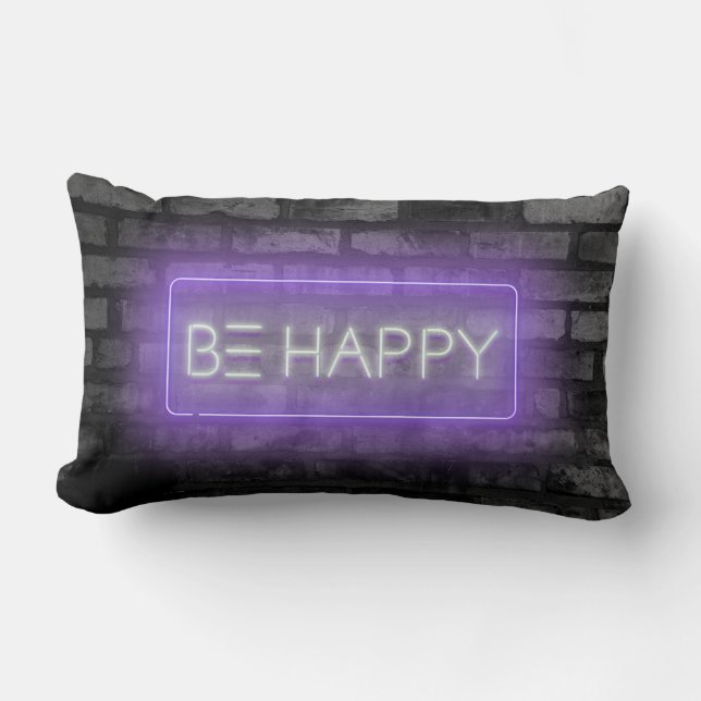 BE HAPPY Purple Neon Signal Lumbar Coussin (Recto)