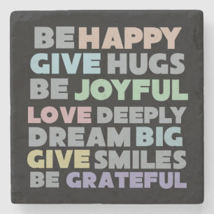 Be Happy Typografy Steinuntersetzer