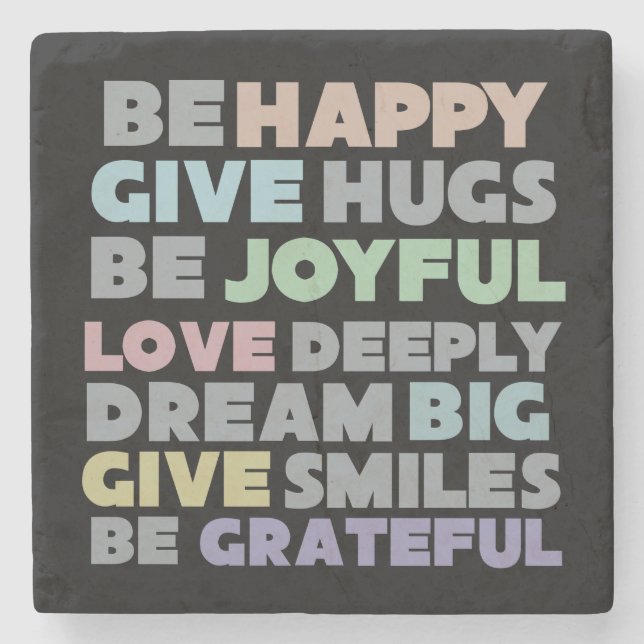 Be Happy Typografy Steinuntersetzer (Vorderseite)