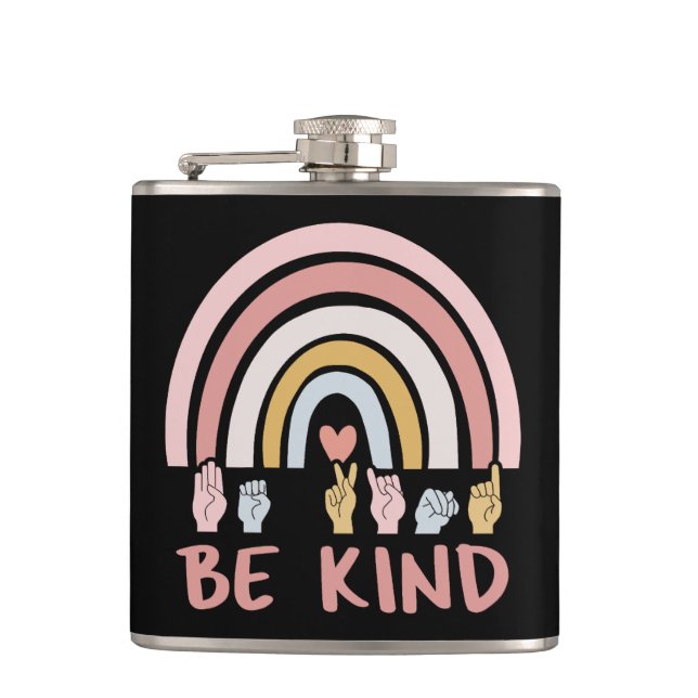 Be Kind ASL III - Amerikanische Gebärdensprache Flachmann (Vorderseite)