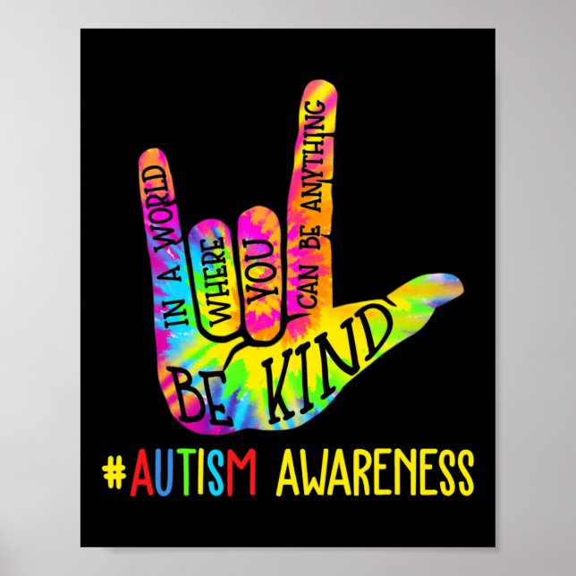 Be Kind Asl Love Sign Language Hand Autism Awarene Poster (Vorne)