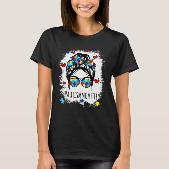 Be Kind Autism Awareness Messy Bun Puzzle Proud Au T-Shirt (Vorderseite)