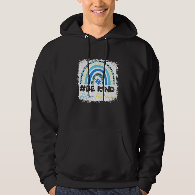 Be Kind Bleached Leopard Rainbow Autism Awareness Hoodie (Vorderseite)
