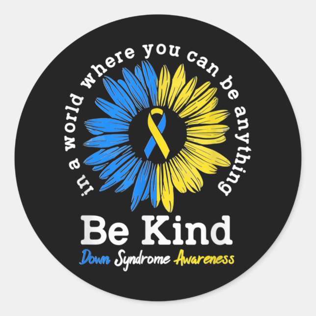 Be Kind Down Awareness Ribbon Sunflower K Runder Aufkleber (Vorderseite)