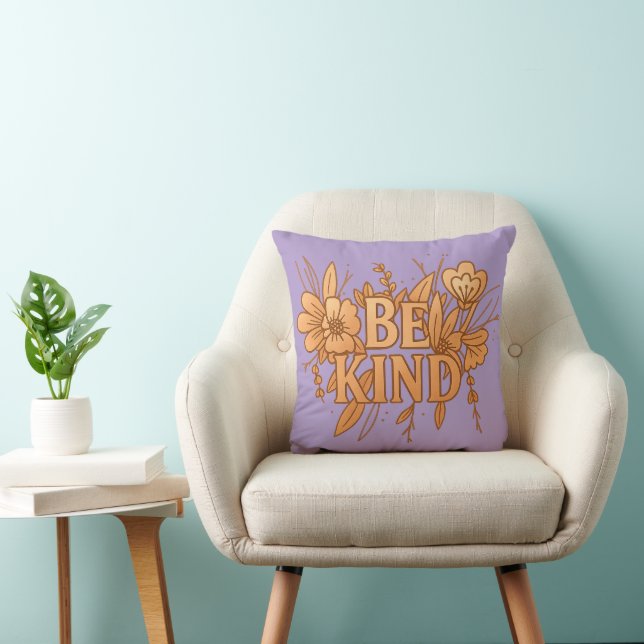 Be Kind | Gold Floral Inspirational Throw Pillow Kissen (Stuhl )