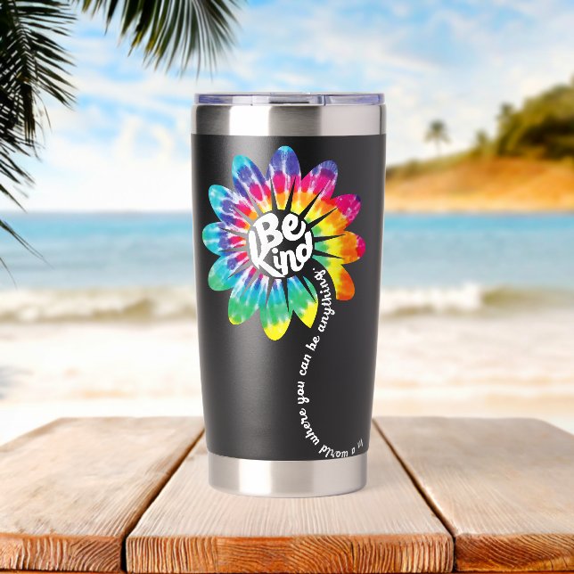Be Kind Groovy Tie Dye Flower Power Thermobecher (Strand (gedreht))