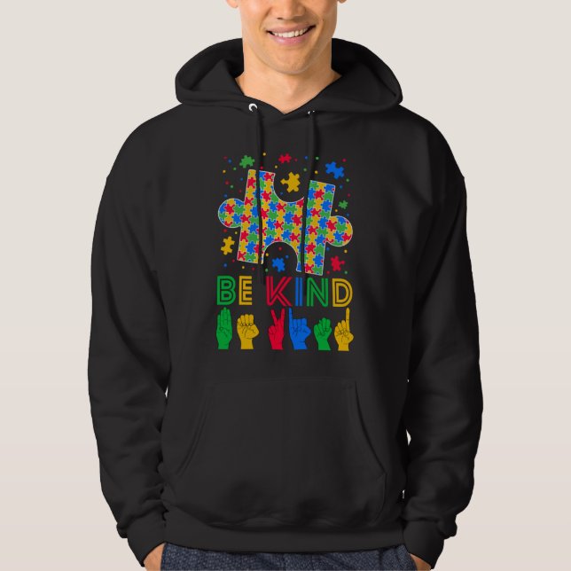 Be Kind Hand Sign Language ASL Puzzle Autism Aware Hoodie (Vorderseite)