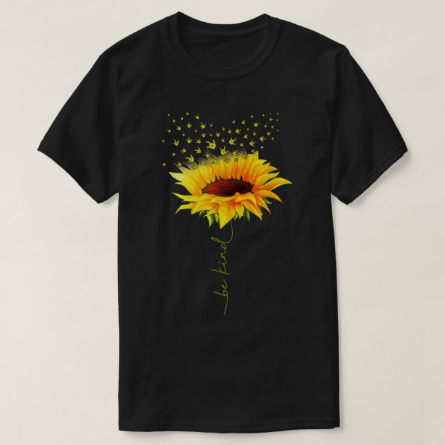 Be Kind Hippie Sunflower I Love You Deaf ASL Sign T-Shirt (Design vorne)