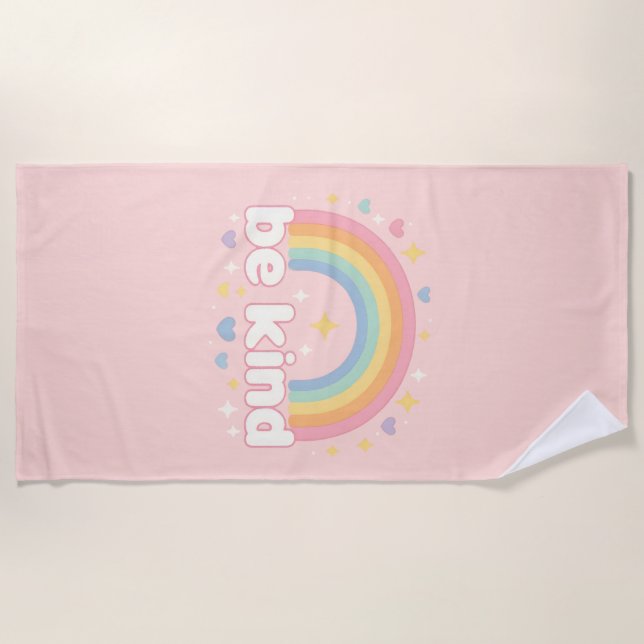 Be Kind – Rainbow Pastel Positivity Strandtuch (Vorderseite)