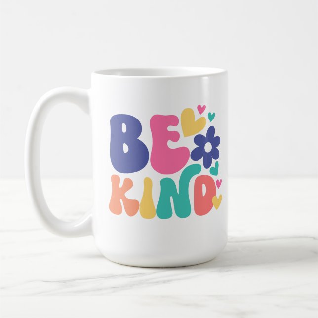 Be Kind Retro Boho –Groovy Colorful Flower & Heart Kaffeetasse (Links)
