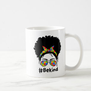 Be Kind Shirt Autism Awareness Messy Bun Women Gir Kaffeetasse