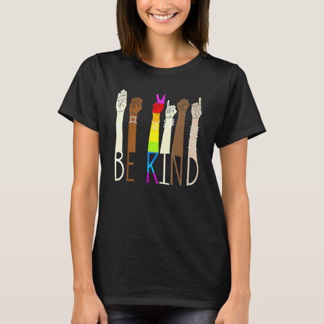 Be Kind Sign Language Hand Talking LGBT Gay Les Pr T-Shirt (Vorderseite)