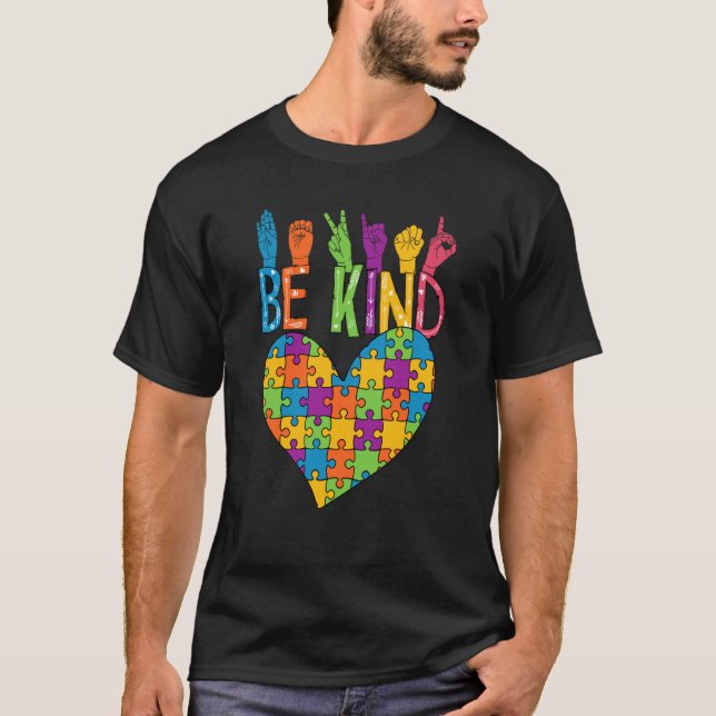 Be Kind Sign Language Heart Puzzle Piece Teachers  T-Shirt (Vorderseite)