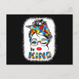Be Kind t shirts for Women Autism Awareness Messy Postkarte