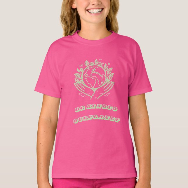 Be Kind to Our Planet: Caring Hands Earth Tee (Vorderseite)