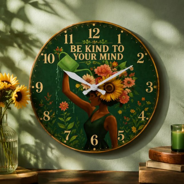 Be Kind to Your Mind Floral  Große Wanduhr (Von Creator hochgeladen)