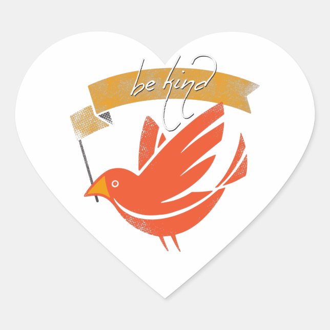 Be KindVintage Retro Bird Heart Sticker (Vorderseite)