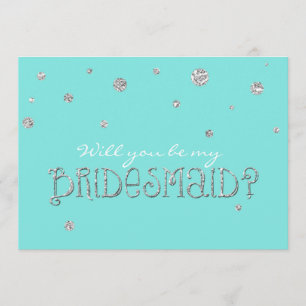 BE MEINE BRIDESMAID Aqua Blue Silver Glitzer Card Einladung