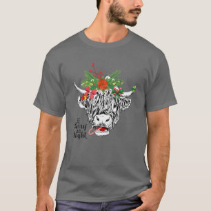 Be Merry And Bright Christmas Highland Cow Farming T-Shirt