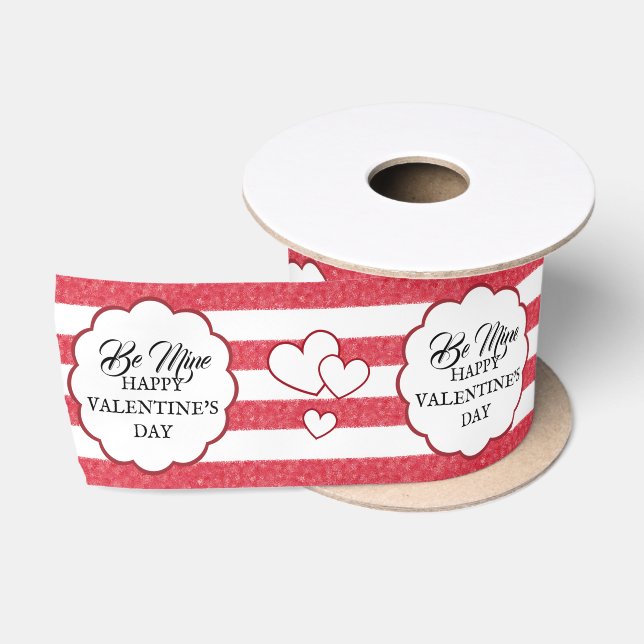 Be Mine Happy Valentine's Day Heart Chalk Stripes Satinband (Spule)