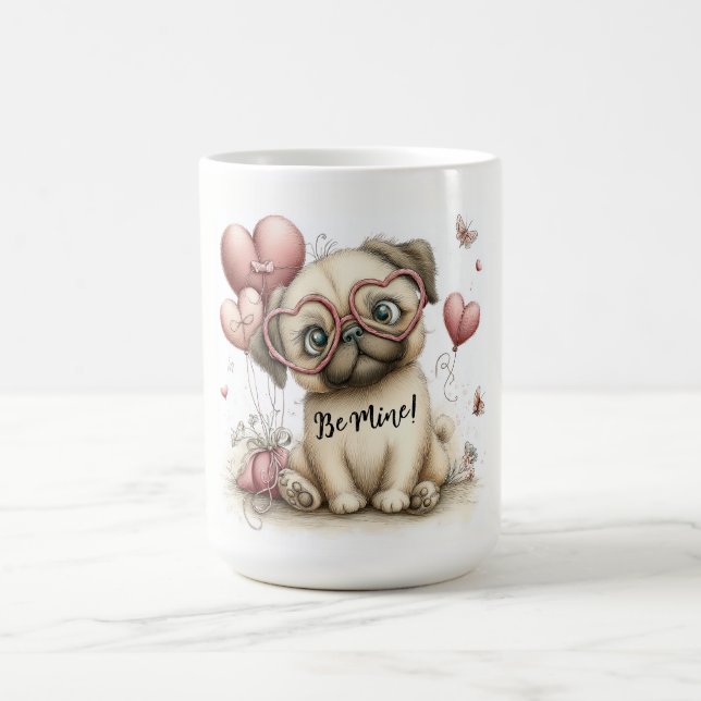  Be Mine Pug with Heart Balloons Kaffeetasse (Mittel)