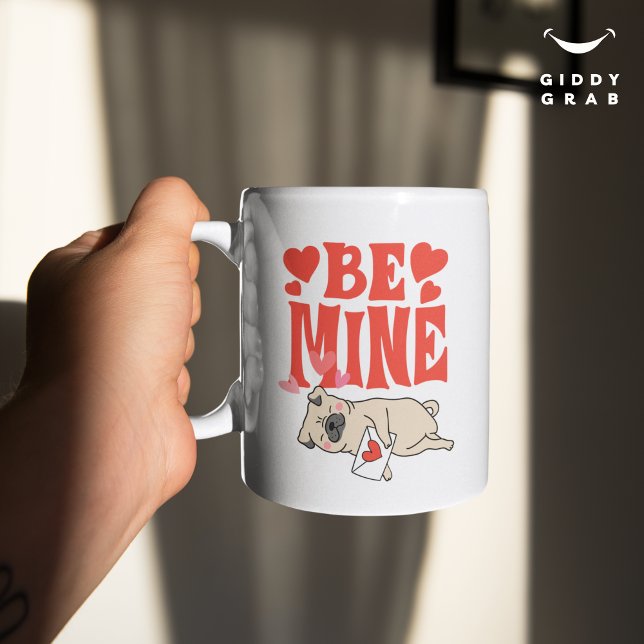 Be Mine: Valentinas lustiger Niedlicher Mops und L Kaffeetasse (Von Creator hochgeladen)