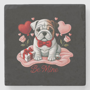 Be Mine Valentine English Bulldog Stone Untersetze Steinuntersetzer