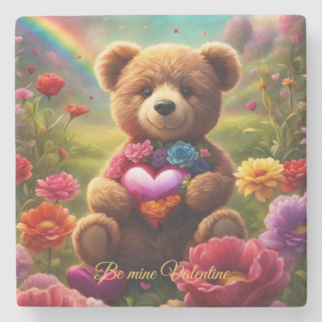 Be mine Valentine Teddy 1 Steinuntersetzer (Vorderseite)
