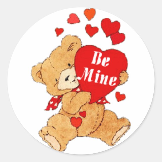 Be Mine Valentine Teddy Runder Aufkleber (Vorderseite)
