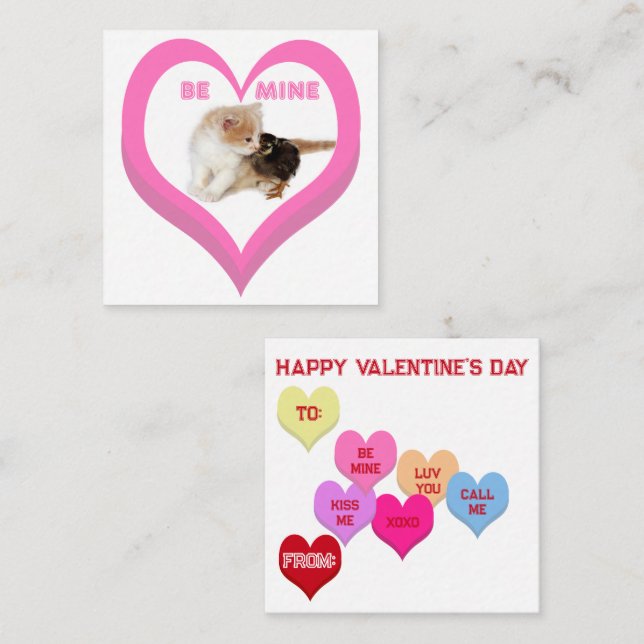 BE MINE Valentine's Critters Conversation Hearts Mitteilungskarte (Vorne/Hinten)