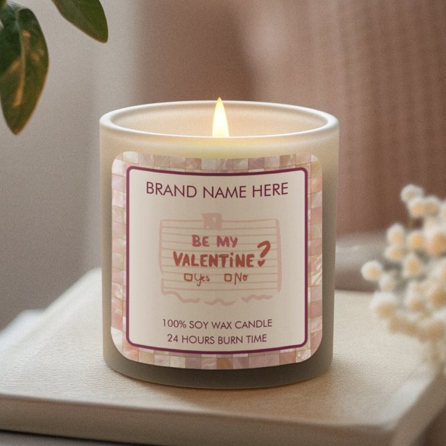 Be My Valentine Custom Pink Candle Labels  Quadratischer Aufkleber (Von Creator hochgeladen)
