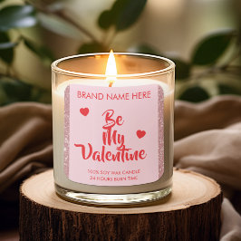 Be My Valentine Custom Pink Candle Labels  Quadratischer Aufkleber