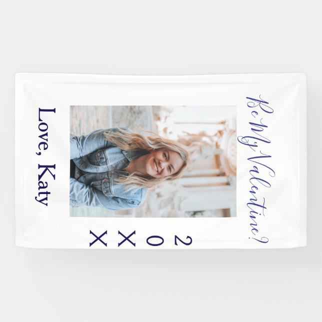 Be my valentine love name purple year photo simple banner (Horizontal)
