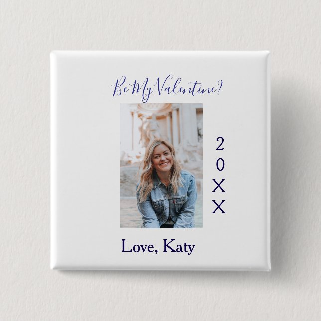 Be my valentine love name purple year photo simple button (Vorderseite)