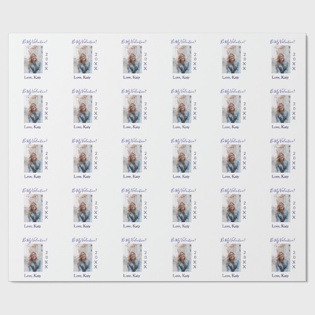 Be my valentine love name purple year photo simple geschenkpapier (Flach)