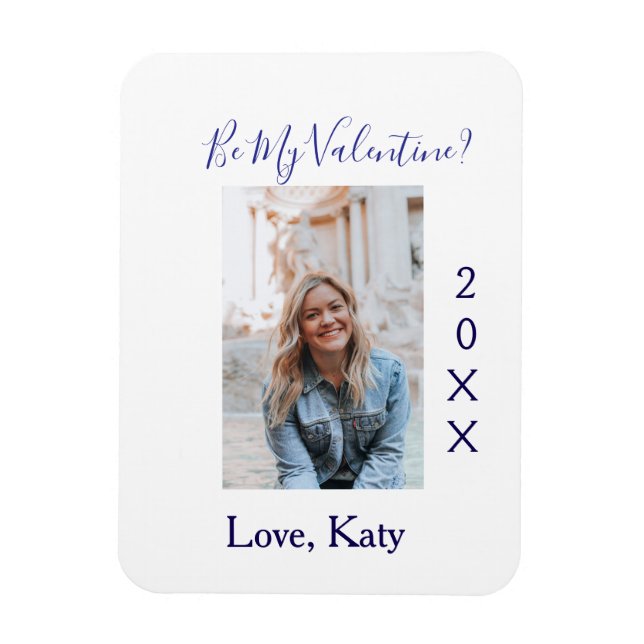 Be my valentine love name purple year photo simple magnet (Vertikal)