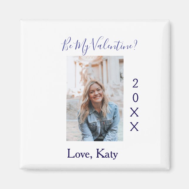Be my valentine love name purple year photo simple magnet (Vorne)