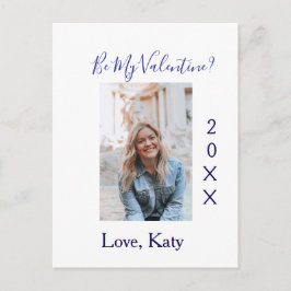 Be my valentine love name purple year photo simple postkarte