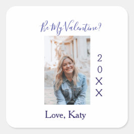 Be my valentine love name purple year photo simple quadratischer aufkleber