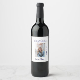 Be my valentine love name purple year photo simple weinetikett