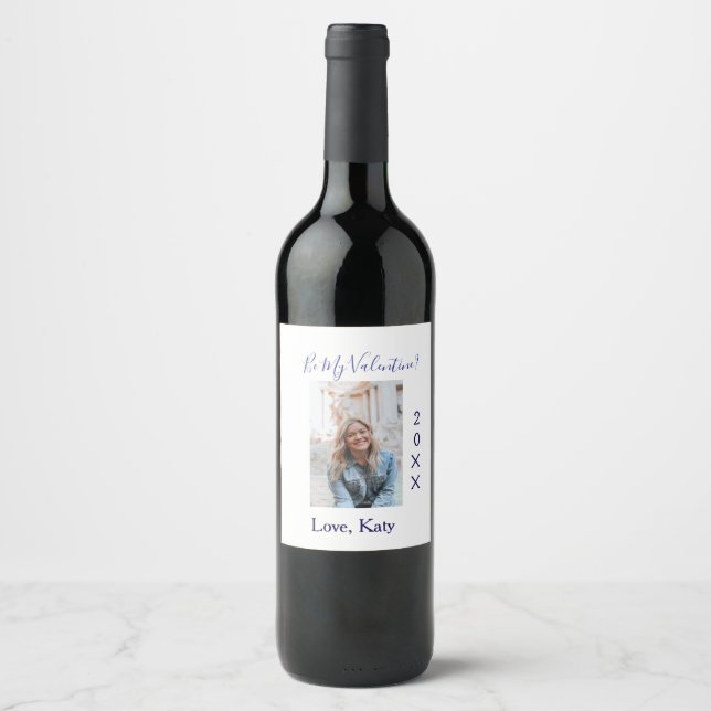 Be my valentine love name purple year photo simple weinetikett (Vorderseite)