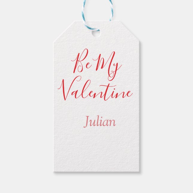 Be my valentine red name elegant love couple  geschenkanhänger (Vorderseite)