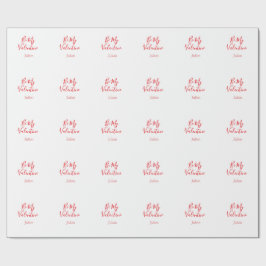 Be my valentine red name elegant love couple  geschenkpapier