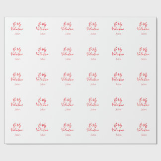 Be my valentine red name elegant love couple  geschenkpapier
