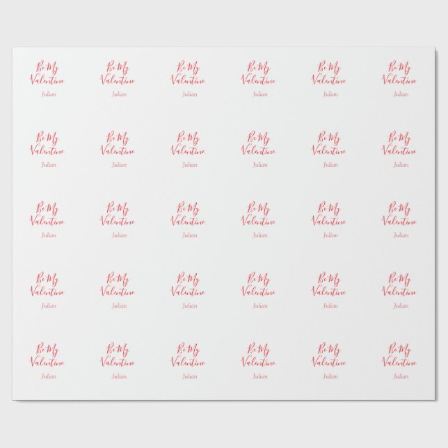 Be my valentine red name elegant love couple  geschenkpapier (Flach)